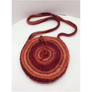 Vintage Felted Wool Circle Crossbody Handcrafted Handbag